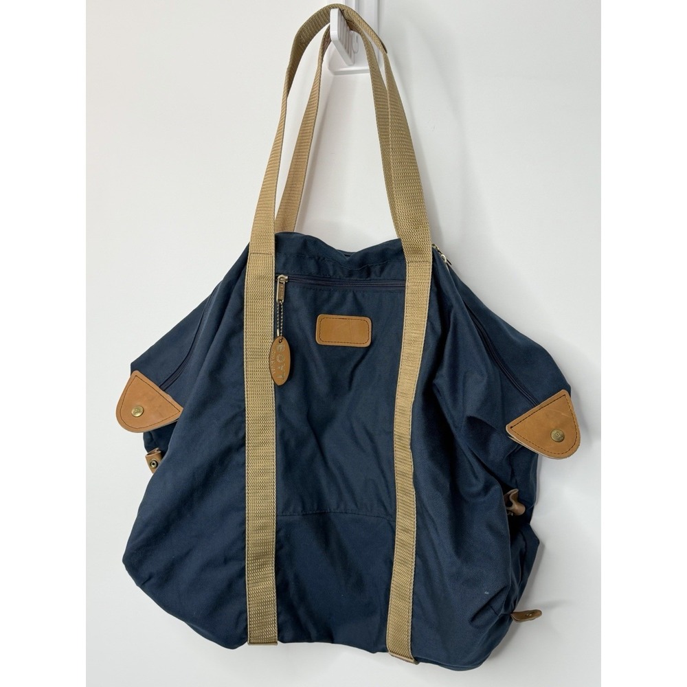 Vintage Boyt Canvas Duffle Tote Bag Large Blue Leather Handle USA Made 80s 90s - Picture 3 of 10